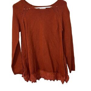 Soft Surroundings Orange Knit Lace Bottom Sweater